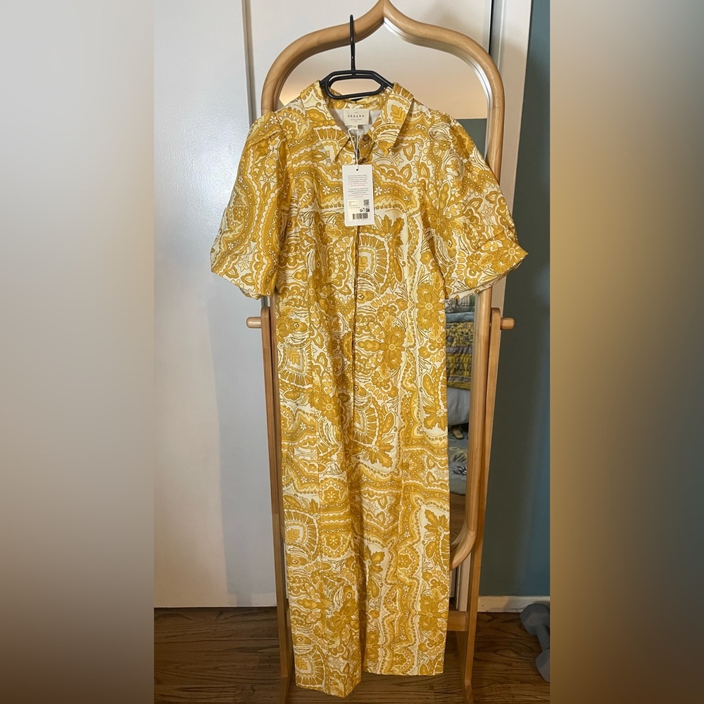 Sezane Etia US 8 in Zini print Yellow Paisley Midi Dress - Picture 3 of 4